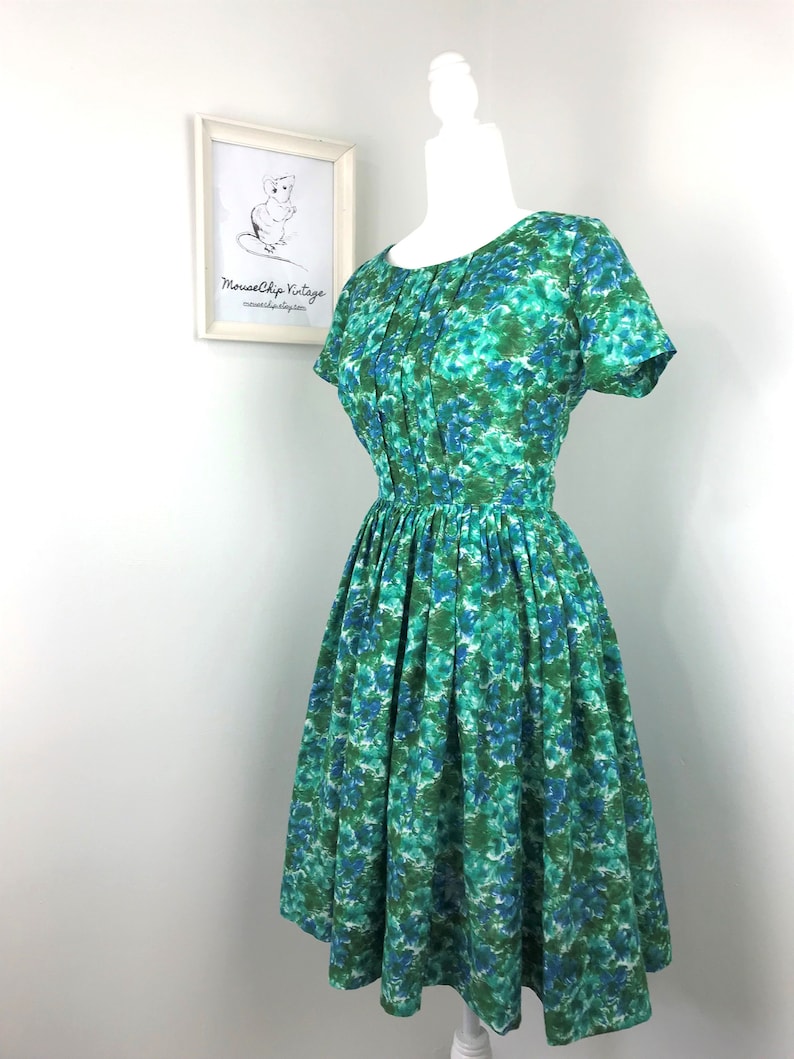 Vintage Early 1960s Henry Rosenfeld Fit and Flare Watercolor Floral Day ...
