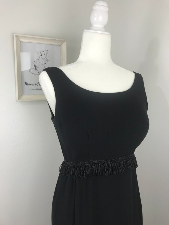 Vintage 1960s Black Rayon Crepe Column Dress with 
