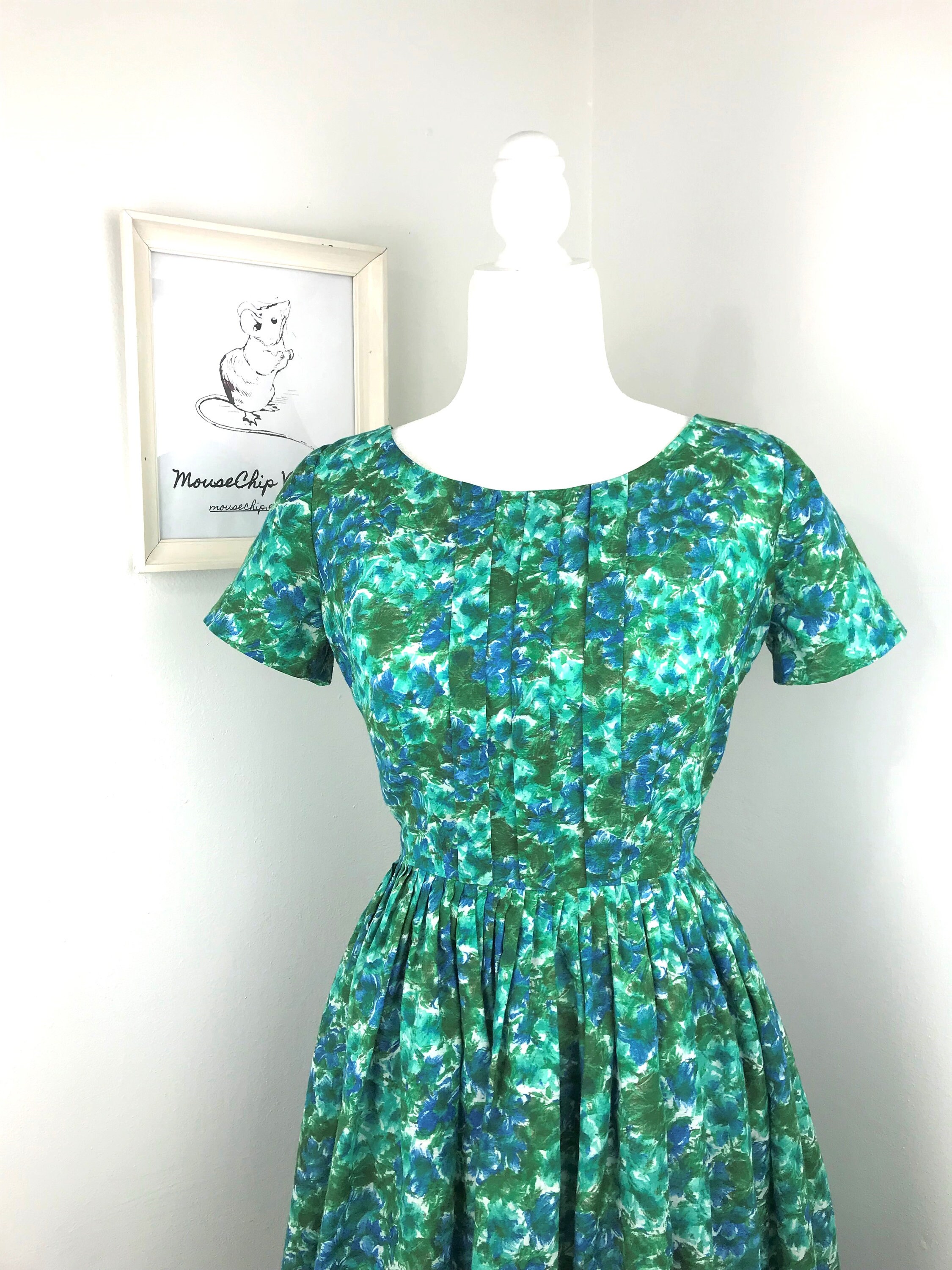 Vintage Early 1960s Henry Rosenfeld Fit and Flare Watercolor Floral Day ...