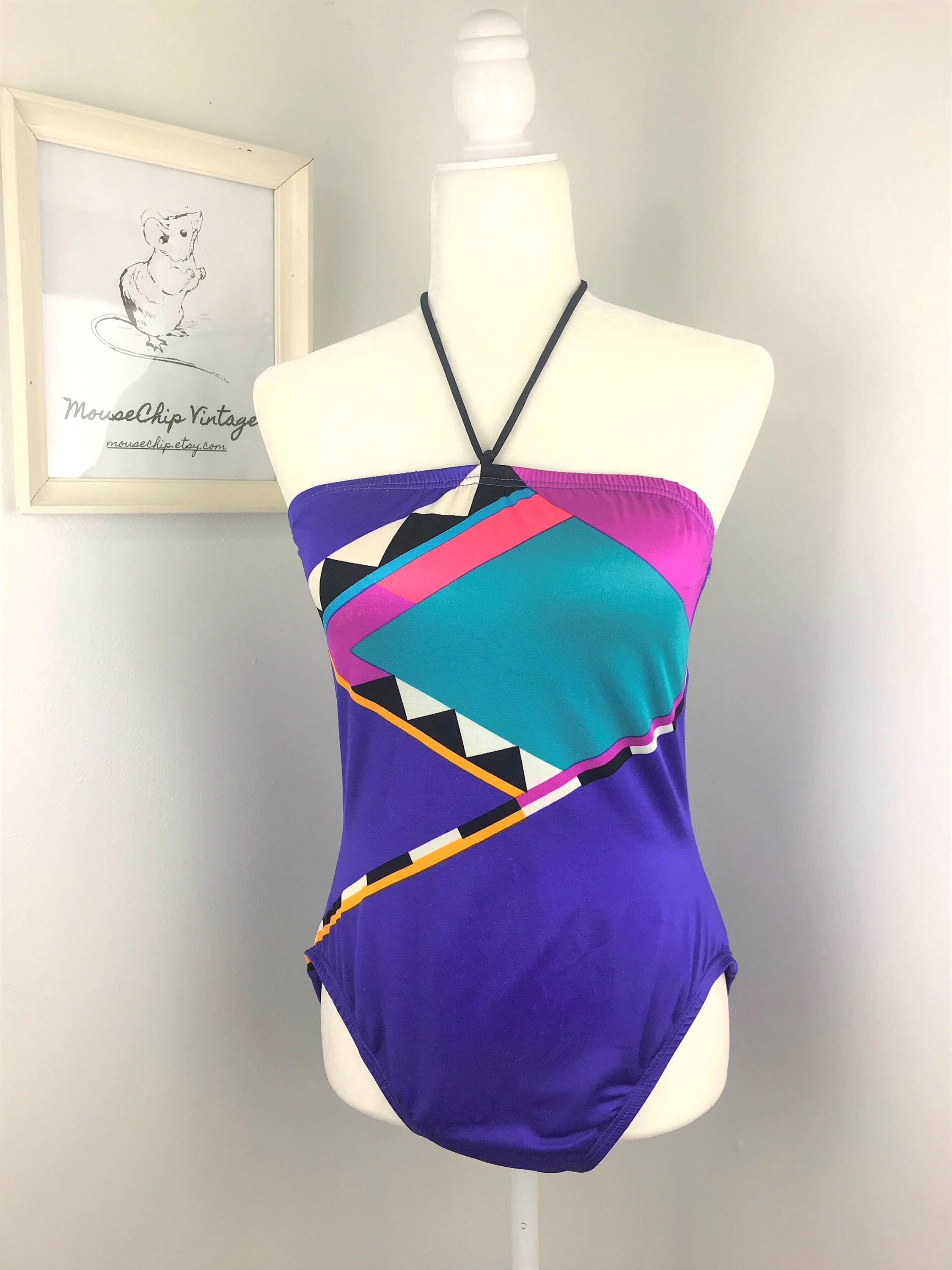 Vintage Late 80s-early 90s Speedo Bright Graphic One-piece Bandeau