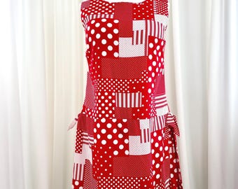 Vintage 1960s Volup Mod Polka Dot Cotton Dropwaist Dress Playsuit with Built-in Shorts