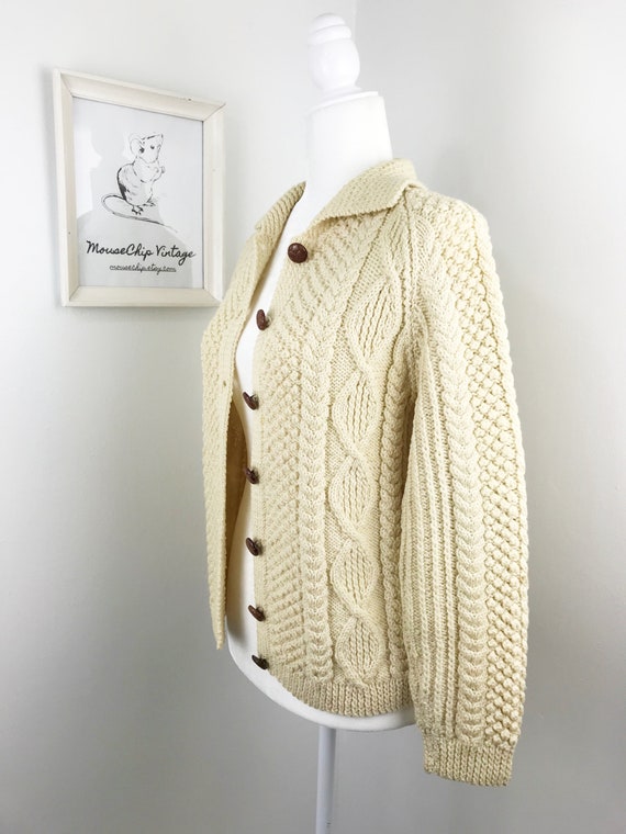 Vintage 1970s 100% Wool Cable Knit Irish Fisherme… - image 3