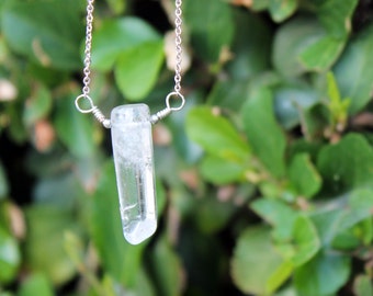 Clear Crystal Boho Jewelry, Silver minimal pendant necklace