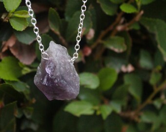 Amethyst Crystal Boho Jewelry, Silver minimal pendent necklace