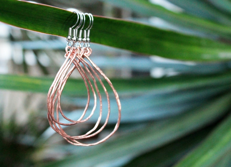 Minimal Jewelry, Silver and copper Love hoop earrings image 4