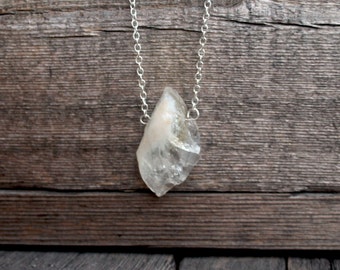 Citrine Crystal Boho Jewelry, Silver minimal pendant necklace