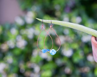 Turquoise Magnesite stone Jewelry, Copper os Silver minimal Love hoop earrings