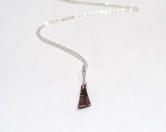 Minimal Boho Jewelry, Recycled copper hand stamped Falcon feather necklace