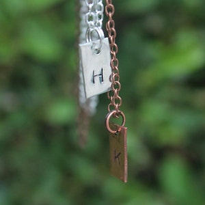 Initial Jewelry, Personalized hand stamped copper or silver rectangle Hele necklace