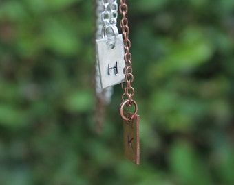 Initial Jewelry, Personalized hand stamped copper or silver rectangle Hele necklace