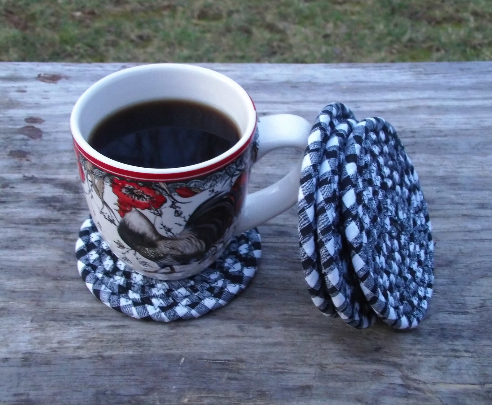 Black and White Coiled Fabric Coasters Set of Four Etsy