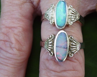 Vintage Sterling Silver Australian Opal Ring Size 7 1/4 or 7 1/2