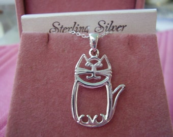 Sterling Silver Fat Cat Charm Necklace
