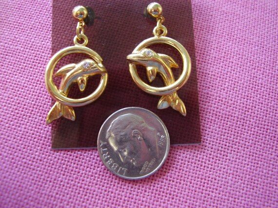 Vintage Gold Tone Dolphin Earrings - image 4