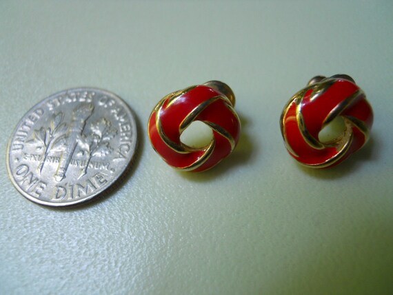 Cute Red Enamel 80s Style Studs - image 2