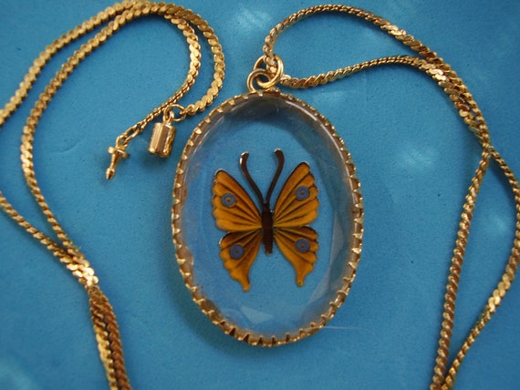 Vintage Reverse Carved Painted Glass  Butterfly C… - image 1