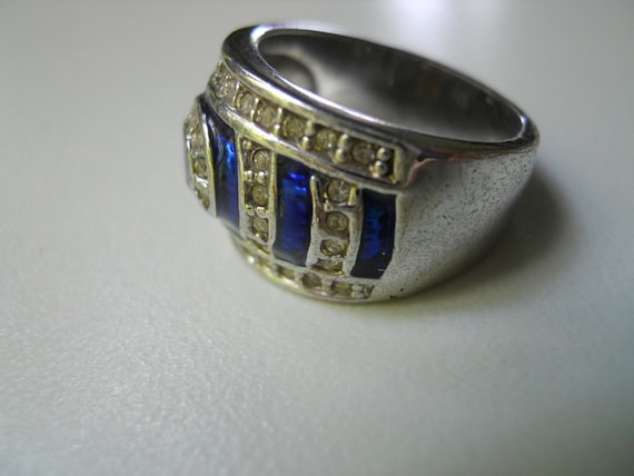Royal Blue Enamel Cocktail Ring with Cubic Zircon… - image 2