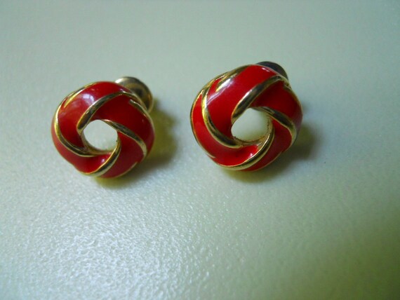 Cute Red Enamel 80s Style Studs - image 1