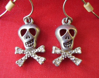 Skull and Cross Bone Earrings with Rhinestones