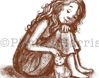 Enjoy the Little Things - Little girl with kitten art print