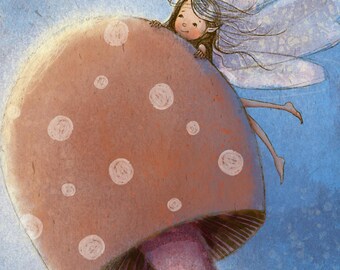 Fairy and Mushroom Art Print - Wall Decor
