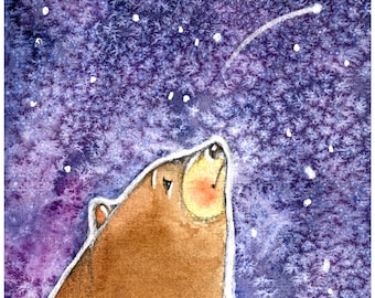 Starry Night Bear - Art for Nursery, Children's Room Art- Bear themed art