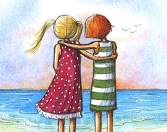 Forever Friends art print - Sisters- Customizable hair color