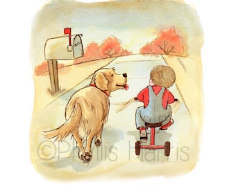 Nursery Art for Boys - A Boy And His Dog - Choose hair color