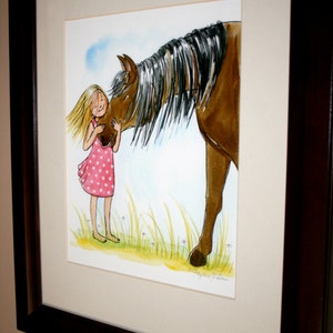 Kids Wall Art Print - The Love of a Girl and Her Horse - Girl's room decor- Customizable Hair and Dress Color