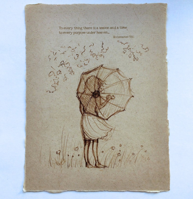 Vintage Inspired Sketch on Handmade Paper Available with or without the quote image 1