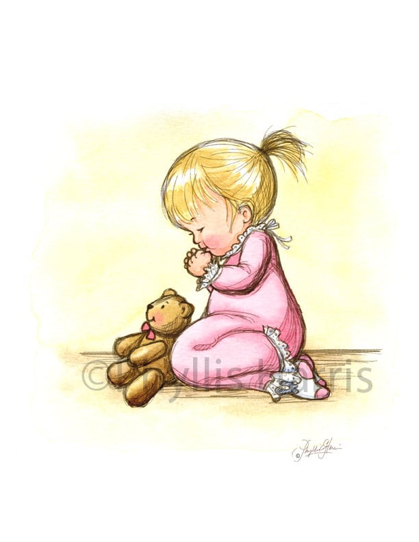 Praying Little Girl Toddler the Faith of a Child Pink Nursery Wall Art Print  