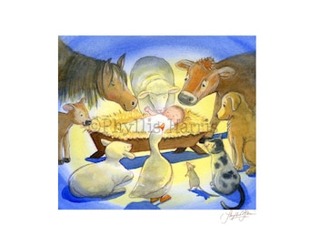 Christmas Wall Art Print - Baby Jesus in a manger