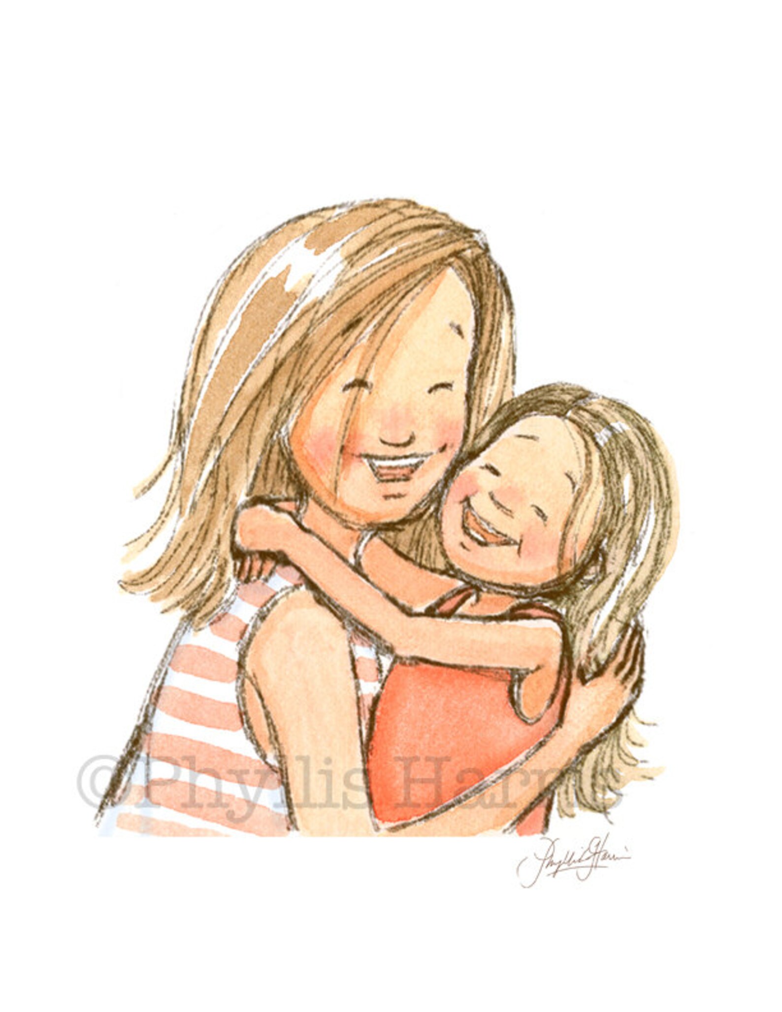 Wall Art Mother and Daughter Embrace Mother and Child Art Etsy