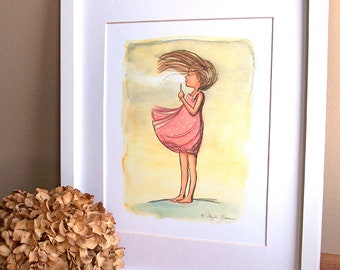Girl Blowing Dandelion Giclée Print: Customizable Wall Art (11x14)