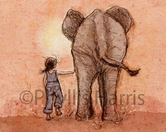 Elephant and Little Girl Art Print