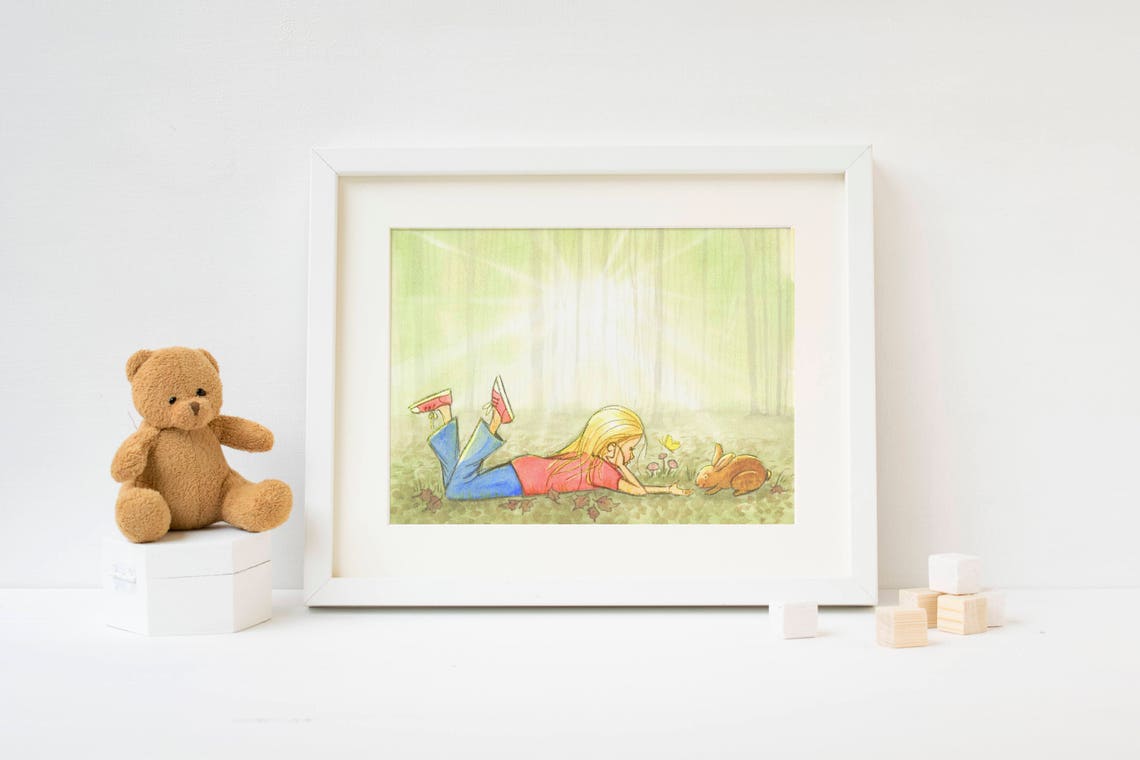 Children's Wall Art Illustration Little Girl in the Etsy