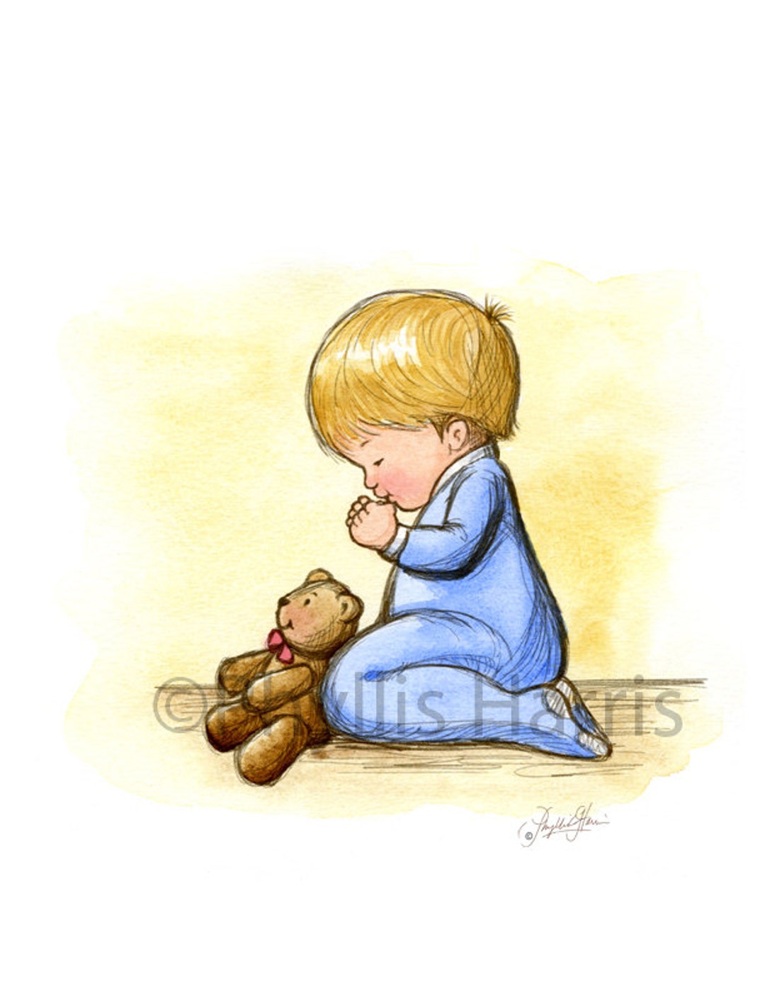 Praying Little Boy Toddler - the Faith of a Child - Blue Nursery Wall ...