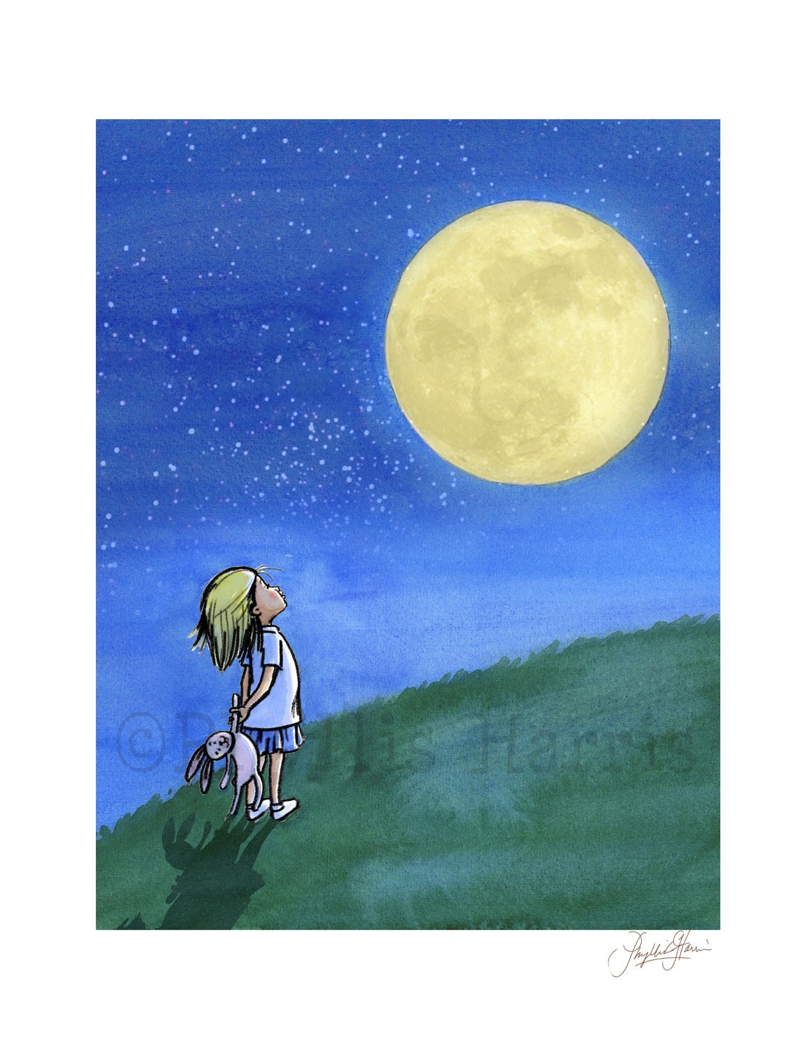 Children's Wall Art Print - Little Girl and the Man in the Moon