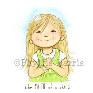Children&#39;s Wall Art Print - Het geloof van een kind illustratie - Meisje kamer decor- Aanpasbare haarkleur