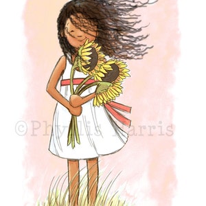 Childrens Wall Art Print - Sunflower Girl - Children's room decor