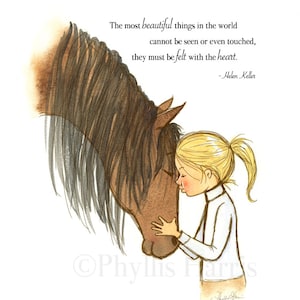 Girl&#39;s Horse Wall Art- Customizable Hair Color - offered with or without text- Equestrian