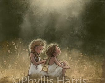 A Sister's Bond 1- Art Print - Braiding hair - Wall Art Decor