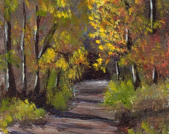 Autumn Path ACEO Landscape Fall Trees Original Acrylic ACEO landscape painting by Australian Artist Janet M Graham