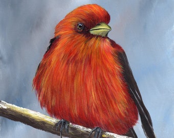 Bird Art /  Painting / Wildlife / Scarlet Tanager / SFA  /Original acrylic bird painting / Gift for Bird Lover / Gift for Her / Gift idea