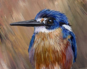 Bird Painting -  Art -  Azure Kingfisher- SFA- Wildlife - Original hand painted Australian acrylic painting - Realistic - Gift idea
