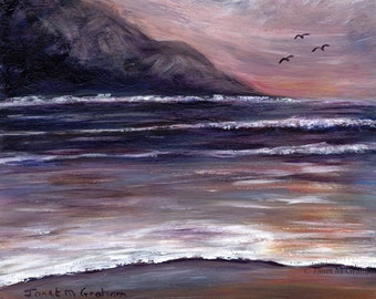 Twilight Cove /  Beach Art Decor / SFA /  Original hand painted seascape acrylic painting / Ocean / Sea