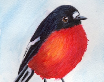 Flame Robin / Bird/ Art / SFA / Original hand painted bird Mixed Media painting / Australian Bird / Australian Wildlife