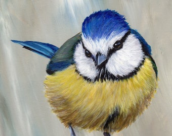 Bird Painting -  Art -  Blue Tit - SFA - Wildlife Painting -  Original hand painted bird acrylic painting  - Realistic Bird