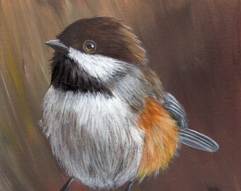 Bird Art / Wildlife Painting / Boreal Chickadee/ Original 5 x 5 inch bird acrylic painting / Realistic SFA