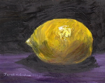 Lemon / Still Life Painting / Kitchen Art / SFA Still Life / Original hand painted fruit acrylic painting